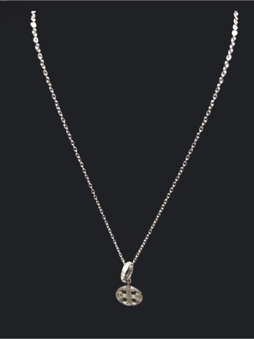 Tory Burch Silver Logo Disc Pendant Necklace - Silver - Picture 3 of 8